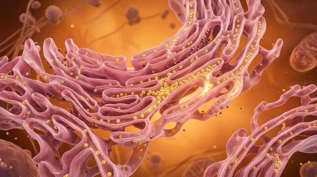 3D rough endoplasmic reticulum membrane gold ribosome protein synthesis biology science medical