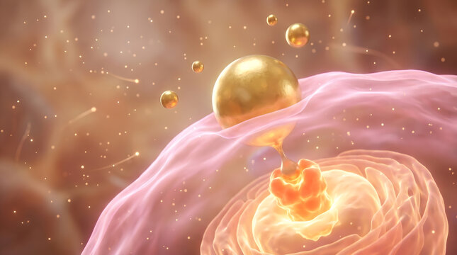 3D exocytosis golden vesicle fusion pink cell membrane secretion biology science medical