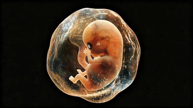 Human Embryo Development Inside Amniotic Sac Early Pregnancy Medical Illustration Dark Background