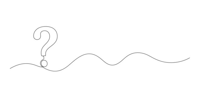 Question mark one line drawing for faq and information with line art