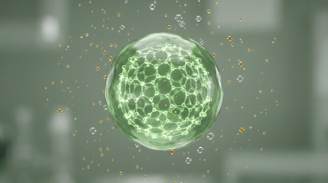 3D Green Fullerene Nanoparticle Sphere Gold Drug Delivery Biology Science Medical Research