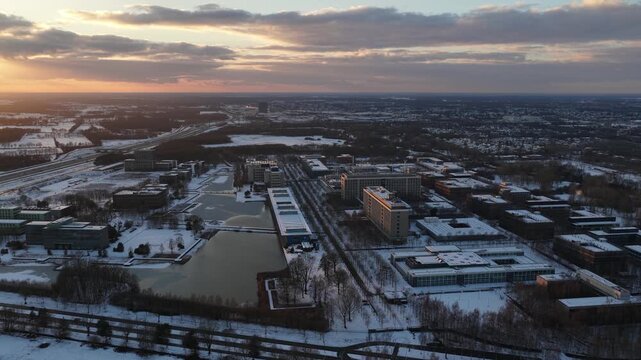 Aerial Sunset View of High Tech Campus Eindhoven in Winter