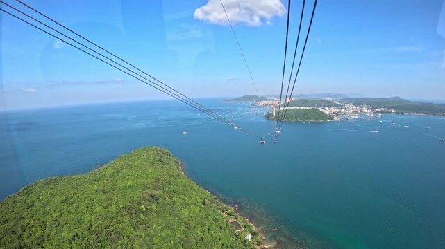 Top view from the funicular to the sea coast of Sunset Town and Islands in Vietnam.