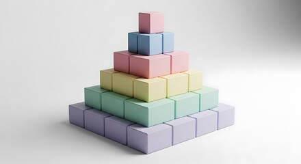 Fototapeta premium Colorful stacked cubes forming a pyramid structure on transparent background high quality