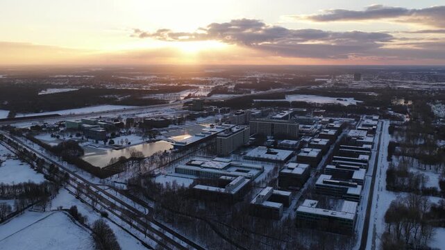 Aerial Sunset View of High Tech Campus Eindhoven in Winter