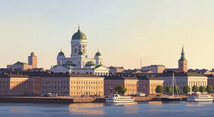 Fototapeta premium Helsinki Finland Cathedral Cityscape Travel Illustration