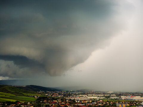 Supercell storm over Cluj Romania with dramatic cumulonimbus clouds