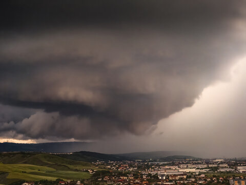 Supercell storm over Cluj Romania with dramatic cumulonimbus clouds
