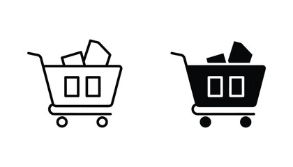 Shopping cart icon with items inside in linear and solid styles for e-commerce and retail website interface design and mobile app checkout user experience elements © Artboard