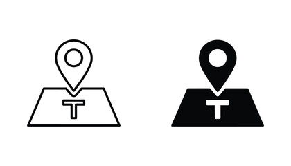 Location pin on map icon set in outline and solid black styles for navigation and geographic positioning user interface design © Artboard