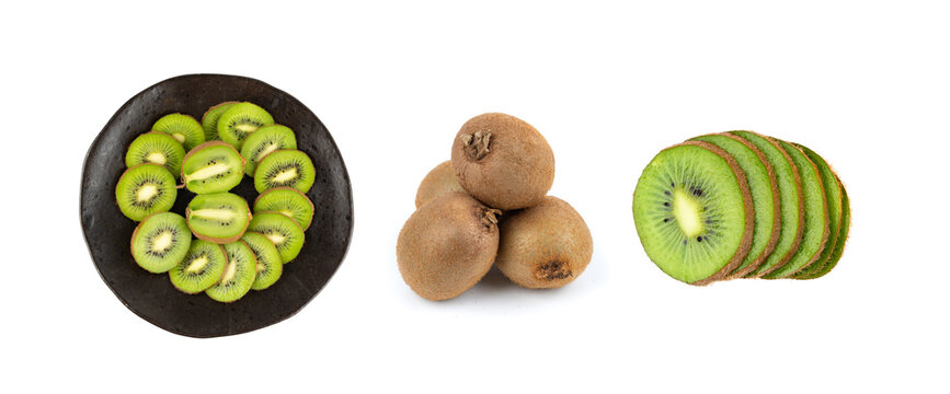 Kiwi fruit isolated. Green kiwifruit slice, kivi cut