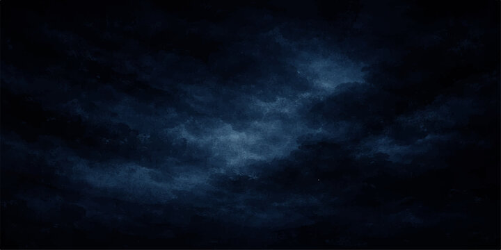 A dramatic dark blue cloudscape background features a stormy texture of black and white clouds under a moody night sky, blending abstract nature with the atmospheric light of a coming rain storm