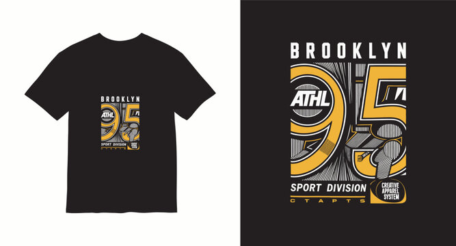 Brooklyn sport division t-shirt design with numbers and technical graphic elements.