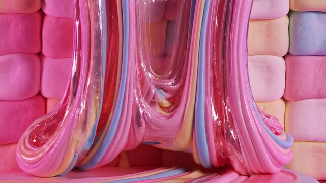 Close Up Multicolored Marshmallows Melting Under Heat with Gooey Texture
