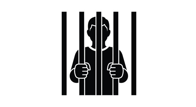 A person behind bars a stark visual representation on transparent background silhouette