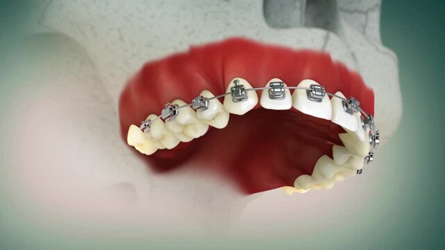 Dental braces or aligner in action.A close visual illustrates how orthodontic braces work through gradual pressure.