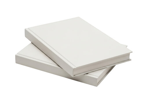 Two blank white hardcover books stacked on top of each other at an angle