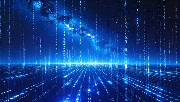 Digital Matrix Flowing Data Streams Blue Abstract Background.