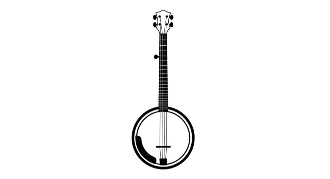 Black and white banjo musical instrument isolated on white background
