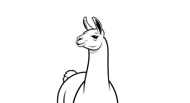 Black and white llama illustration on white background vector design