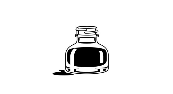 Ink bottle silhouette illustration on white background for design