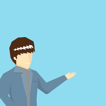 Businessman Pointing with Large Copy Space Flat Illustration