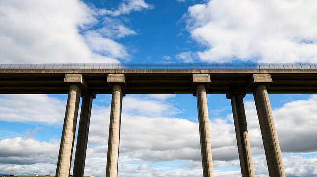 nationalizing. Massive bridge pillar supporting elevated roadway with architectural detail in daylight. real-estate listings.