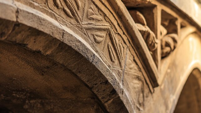 keystone. Ancient stone arch bridge keystone with intricate weathered carvings. real-estate listings, architecture portfolios, designed for real-estate listing and luxury residence showcases.