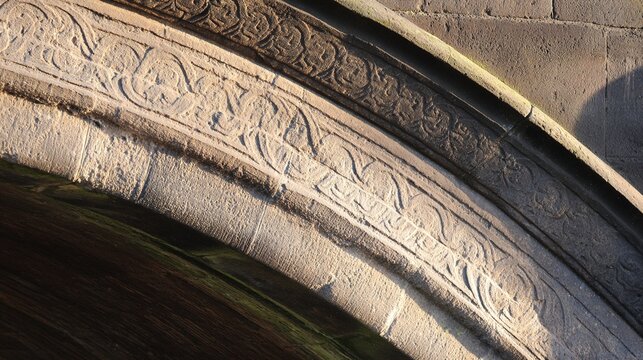 keystone. Ancient stone arch bridge keystone with intricate weathered carvings. real-estate listings, architecture portfolios, designed for real-estate listing and luxury residence showcases.