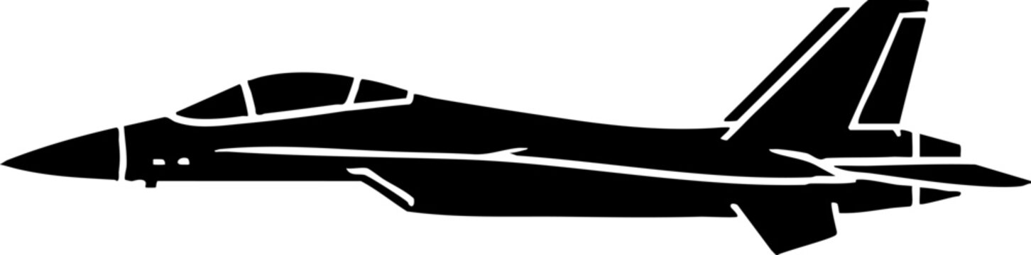 Military fighter jet silhouette isolated on white background