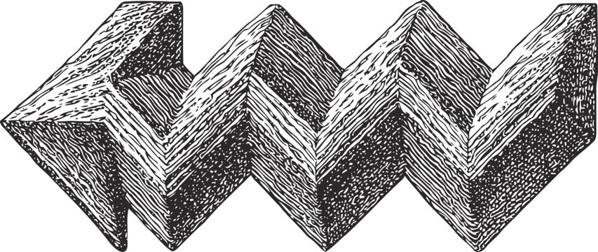 Impossible zigzag shape illusion black and white geometric optical illusion drawing abstract paradox figure sketch