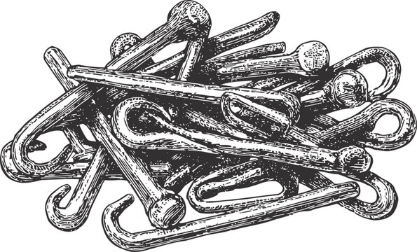 Steel cotter pins pile metal fasteners for mechanical and construction applications industrial hardware components close up