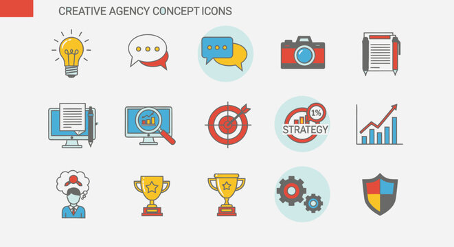 Creative agency concept icons set.