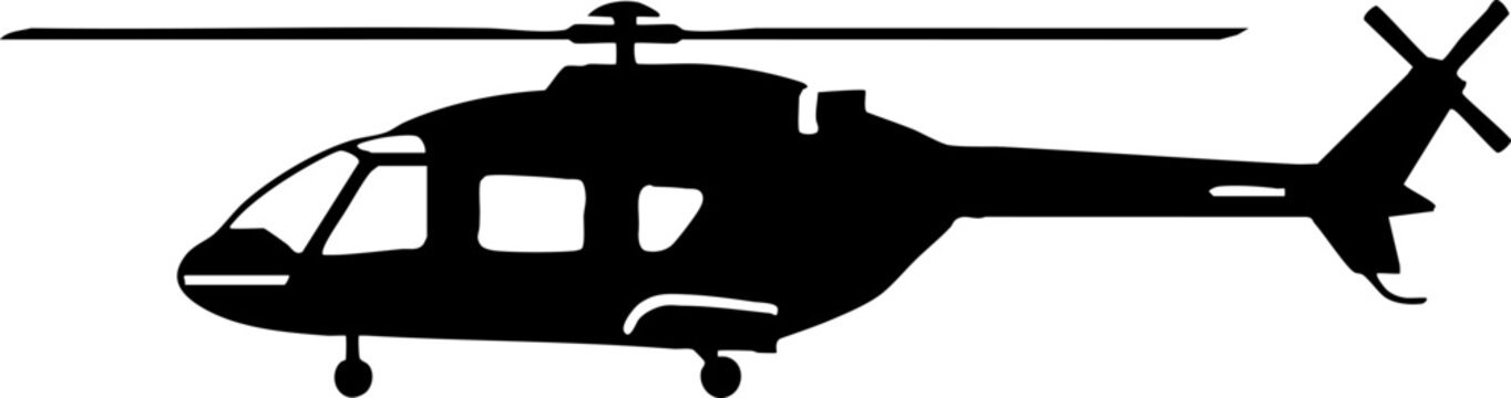 Black silhouette of a helicopter isolated on white background
