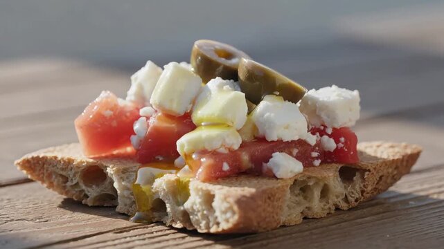 Olive Oil Pouring over Delicious Bruschetta Appetizer Food Preparation Clip