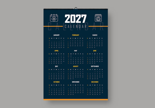 Modern 2027 Wall Calendar Printable Template