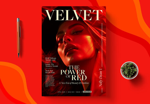 Red Fashion Magazine Cover Template