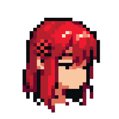 Fototapeta premium Pixel Art Red Haired Anime Girl Portrait with Flower Accent