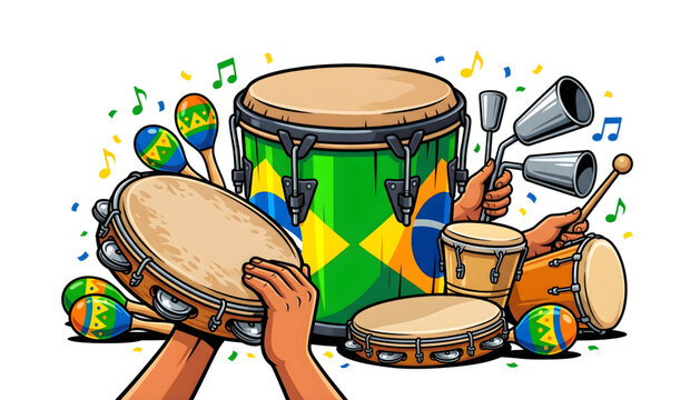 brazilian carnival percussion instruments vector set on transparent background