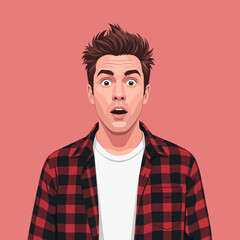 Obraz premium Surprised Young Man in Plaid Shirt.