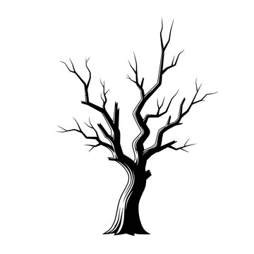 Bare tree, black silhouette, vector illustration, dead tree, winter tree isolated on White Background vector eps silhouette