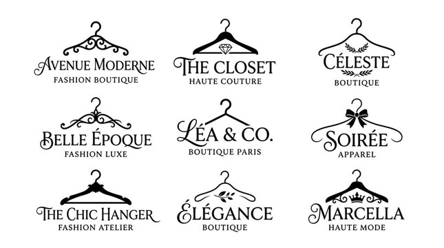 Fashion Boutique Logos: A collection of elegant and stylish logos for fashion boutiques, each featuring a unique design, evoking sophistication and a sense of exclusive fashion.