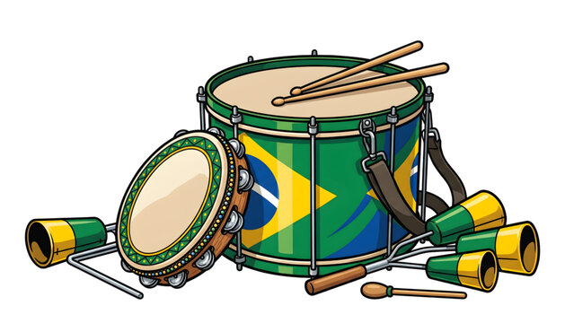 brazilian samba percussion instruments set on transparent background