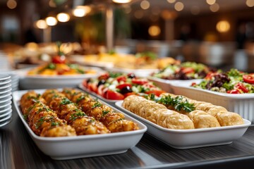 Fototapeta premium Buffet line offering fresh salads and delicious appetizers