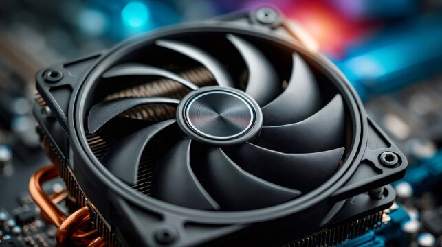 Cpu cooler with fan and heatsink on a computer motherboard