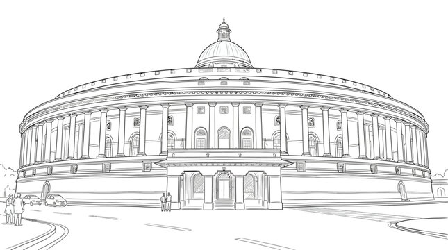 Elegant Parliament House New Delhi Drawing | Architectural Line Art