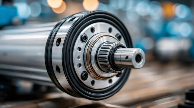Precision engineered metal mechanical part on an industrial machine
