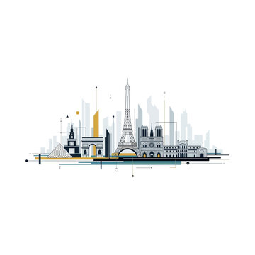 Eiffel Tower Paris City Skyline Illustration.