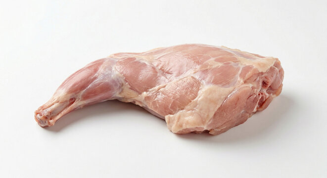 Single raw pig trotter with pale cream skin on white background