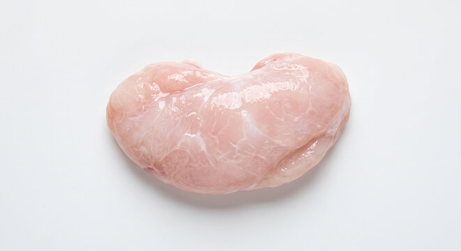Single raw monkfish cheek with pale pink flesh